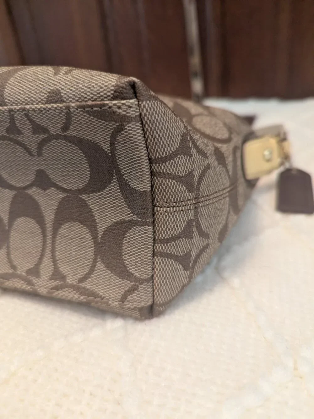 Coach Vintage heritage stripe signature collect tan cream white bag 41115